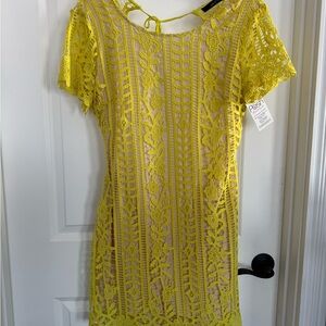 Ark & Co Vibrant Yellow Lace Mini Dress